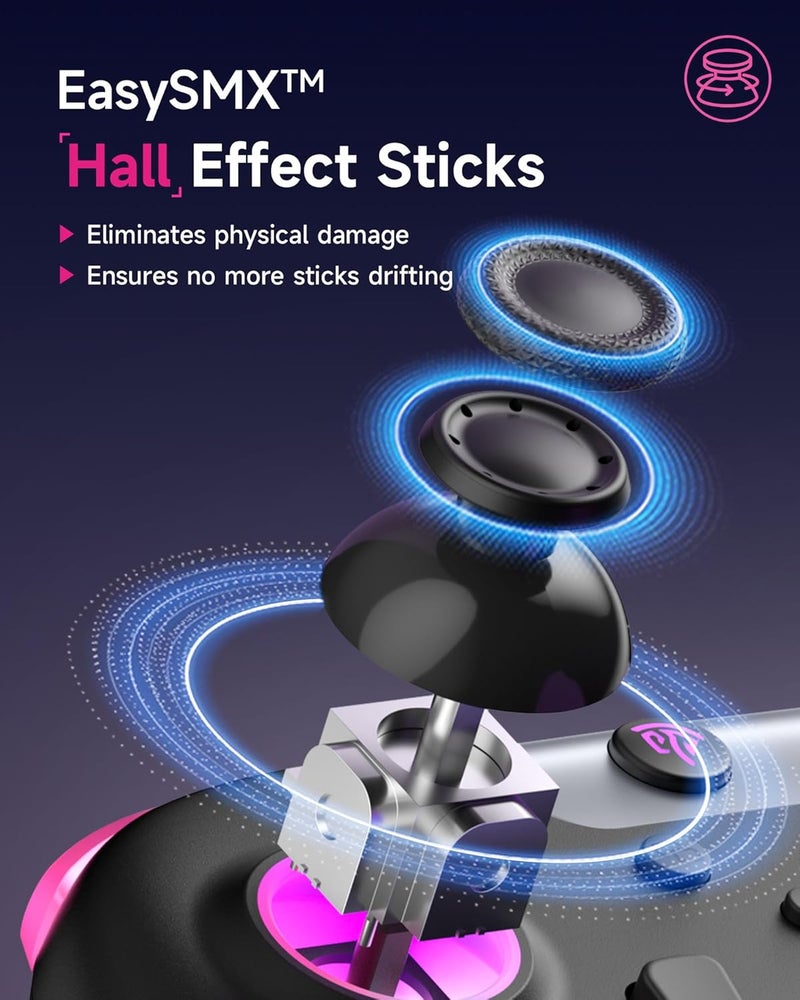 EasySMX وحدة تحكم الألعاب اللاسلكية X05 2.4g لجهاز الكمبيوتر/ستيم/آيفون/أندرويد/سويتش - وحدة تحكم بلوتوث مع تأثير هال، أضواء RGB وتيربو، وحدة تحكم مضادة للانجراف - Image 5